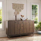 59" Buffet Cabinet with Drawers, Large Fluted Sideboard Buffet Storage Cabinet with Charging Station, Shelves and Doors, Modern Accent Coffee Bar Console Table for Kitchen, Entryway and Living Room