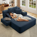 Boneless Chaise Lounge Chair Indoor, 60" Oversized Sleeper Couches W/Foldable Armrest Cloud Corduroy Upholstered Reading Chairs Floor Sofa Bed for Living Room No Assembly, Blue