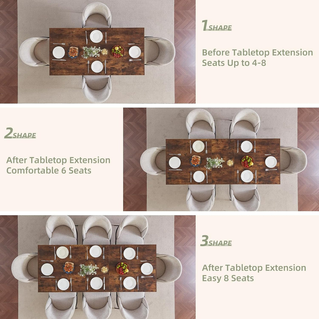 Dining Table Extendable 63 in-79 in for 4-8 Expandable Wood Rectangle with Fluted Base for Dinning Room Kitchen Living Room Farmhouse Rustic Walnut
