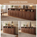 Fluted Buffet Cabinet with Storage, 63" Wide Wood Sideboard Credenza with 4 Doors & Open Storage Shelf, Modern Kitchen Entryway Accent Table for Dining Room Living Room, Kitchen, Hallway, Walnut