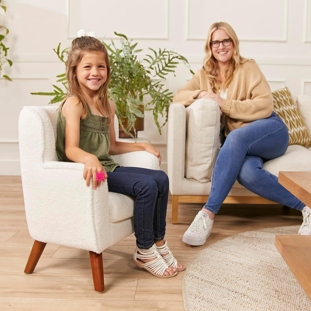 ECR4Kids Mila Sherpa Toddler Arm Chair with Removable Wooden Legs, Kids Furniture, White