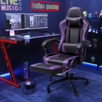 Shahoo Gaming Chair with Footrest and Massage Lumbar Support, Computer Chairs, Video Racing Seat Height Adjustable with 360°Swivel and Headrest for Office or Bedroom, Purple