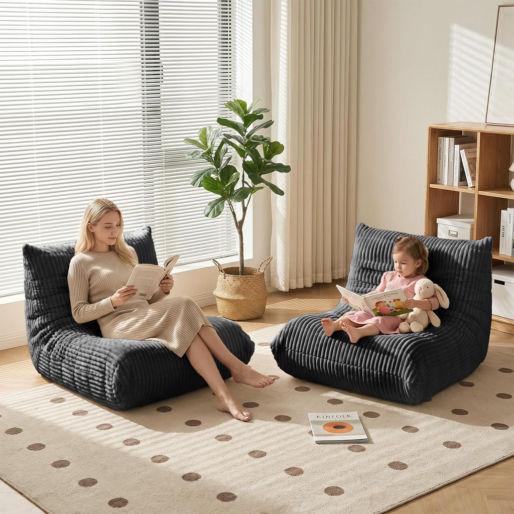 Bean Bag Chair with Lumbar Pillow, Gaint Bean Bag Chairs for Adults, Oversized Corduroy Beanbag Chair with Memory Foam Filled, Lazy Floor Sofa for Reading Gaming Living Room Bedroom (Grey)