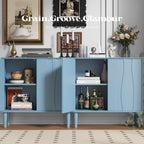 Easyego 31.5" Mid Century Modern Cabinet, Sideboard Buffet Cabinets with 2 Doors, Wood Accent Storage Cabinets with Adjustable Shelves and Line Panels for Living Room, Entry Way, Dinging Room -Blue
