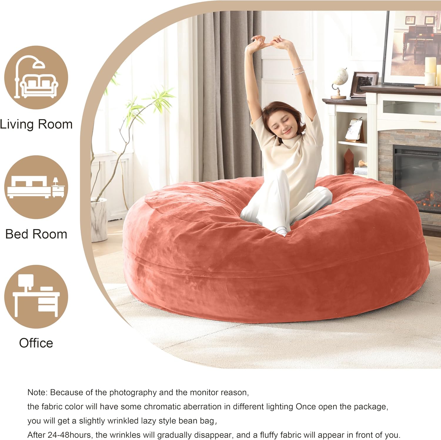 Bean Bag Chair for Adults Soft Comfy Bean Bag for Adults, Cozy Reading Chair, Large Round Bean Bag Couch, Versatile Living Room & Bedroom Chairs (Pink, 6FT)