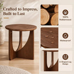 100% Solid Wood Round Side Table Set of 2, 19.7'' Walnut Brown Small End Table, Sofa Side Table with Sculptural Curved Base, Minimalist Accent Table for Living Room, Bedroom, Reading Nook