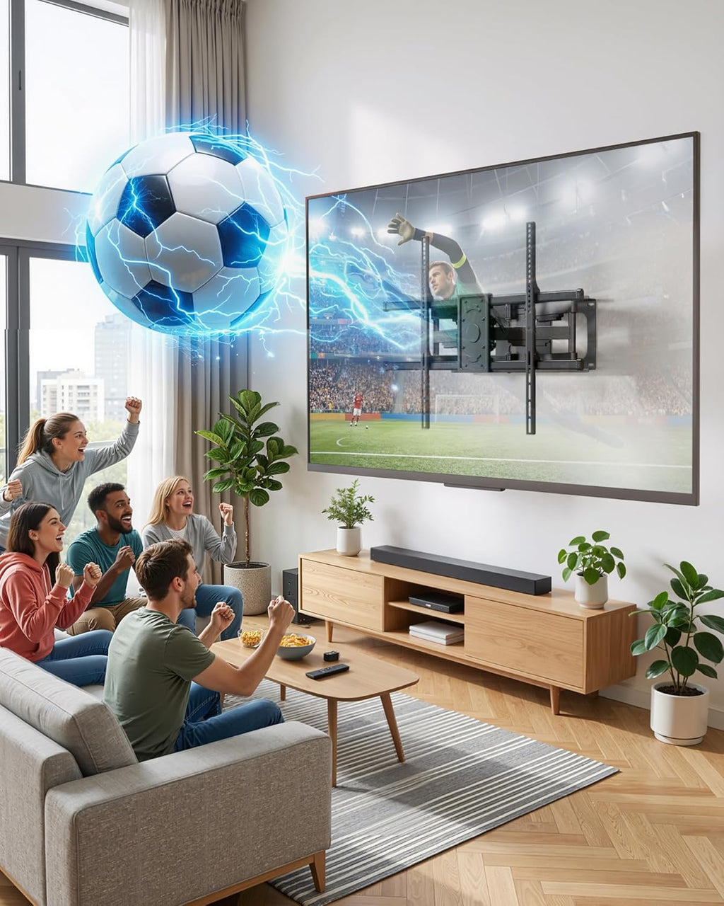 monTEK Full Motion TV Wall Mount for 50-100 Inch Large TVs up to 165 lbs, Long 25" Extension Articulating TV Mount Bracket for Off-Center Wood Studs 16" 18" 24", Max VESA 800x600