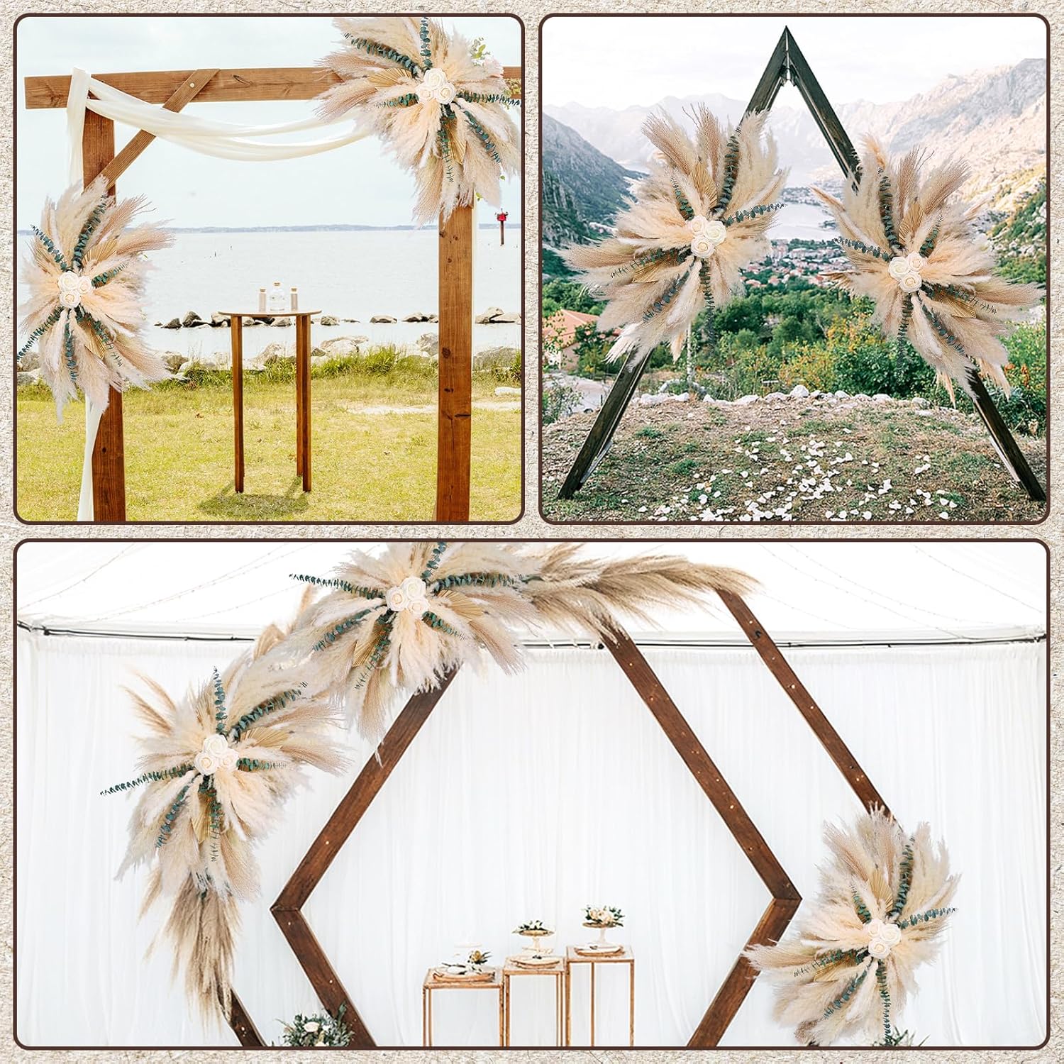 36-38" Large Pampas & Eucalyptus Wall Decor, DIY Artificial Roses & Natural Dried Boho Hanging Flowers for Wall, Mirror, Wedding Arch, Entryway Decor, Gift, Requires Assembly & Easy Install