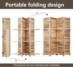 FDW 4 Panel Room Divider Folding Privacy Wooden Screen with Three Clever Shelf Portable Partition Wood Divider for Home Office, Natural Wood