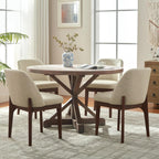 VKNOW Dining Chairs Set of 4, Faux Leather Wooden Kitchen Chairs, Beige | Modern Upholstered Side Chair with Rubberwood Legs for Kitchen Dining Room Restaurant, No Wobble