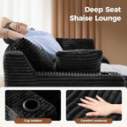Luxanimarion 80'' Double Chaise Lounge Chair Indoor, Non-Assembly Deep Seat Sofa with Cup Holders Boneless Bed with 4pcs Pillows for Living Room Bedroom, Black- Corduroy