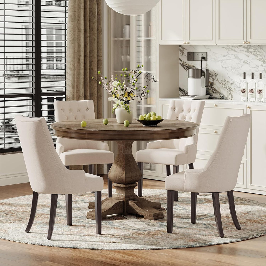 COLAMY Fabric Side Dining Chairs Set of 4, Wingback Upholstered Dining Room Chairs with Tufted Button, Living Room Chairs for Home Kitchen, Beige