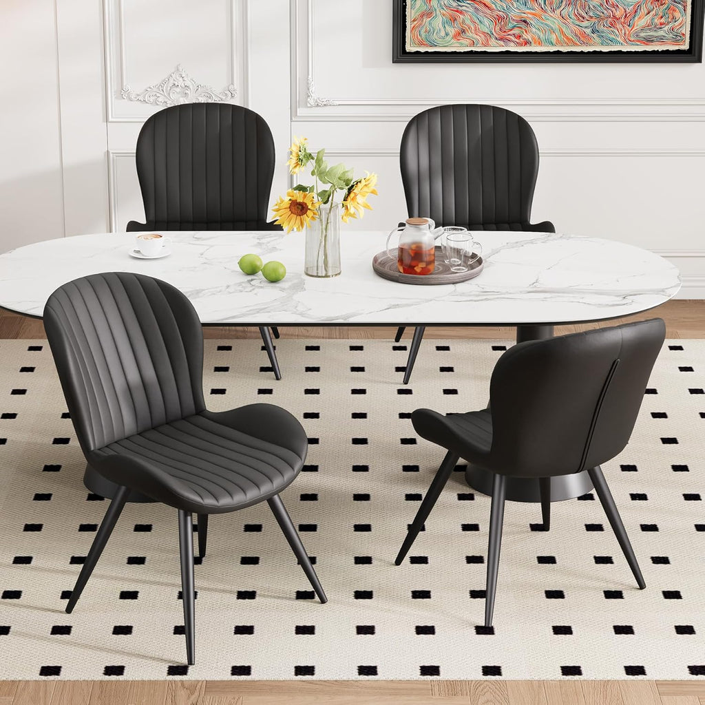 Dining Chairs Set of 2 Modern Fabric Dining Room Chairs Upholstered Dining Chairs with Thick Cushions Metal Legs Armless Back Chair for Kitchen and Living Room Ink Black