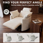 Chenille Nursery Rocking Chairs Recliner, Manual, White | 4" Height and 55° Angle Adjustable Headrest, 360° Silent Swivel, Glider, Phone Holder, 2 Side Pockets, 2 Pillows, 400LBS