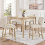 Harper & Bright Designs 5-Piece Counter Height Table Set with 4 Chairs, Wooden Light Oak Kitchen Dining Set for Small Spaces, Modern Square Counter Height Table and Upholstered Stools for Dining Room