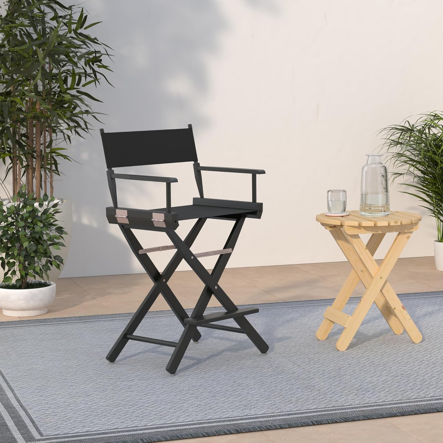 Casual Home 24" Director's Chair Black Frame-with Black Canvas, Counter Height