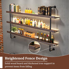 Solid Wood Wall Mounted Wine Rack, Large Bar Shelf with Led Light, 3-Tiers Floating Bar Shelves, Industrial Pipe Bar Shelf, for Home Bar, Dining Room & Kitchen (100cm/39.7in)