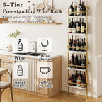 5-Tier Wine Rack Wall Mounted, Wine Racks Freestanding Floor with Fences, 50 Bottles Wine Bottle Holder Liquor Cabinet Bar Shelves for Home, Kitchen, Dining Room (Gold)