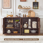 LEYAOYAO Rattan Sideboard Buffet Cabinet with Storage, 31.5" Coffee Bar Cabinet with Arch Doors & Adjustable Shelves, Wood Credenza, Boho Accent Cabinet for Kitchen, Living Room, Walnut