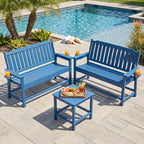 Outdoor Bench with Cup Holder Weatherproof HDPE Fade Resistant Garden Bench 660 lbs Bearing 2-Seat Front Porch Furniture for Patio, Backyard (Blue)