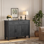 48 Inch Sideboard Buffet Cabinet with Storage, Farmhouse Coffee Bar Cabinet with 2 Drawers, Adjustable Shelves, Wood Sideboard Credenza for Kitchen, Living Room, Entryway, Black