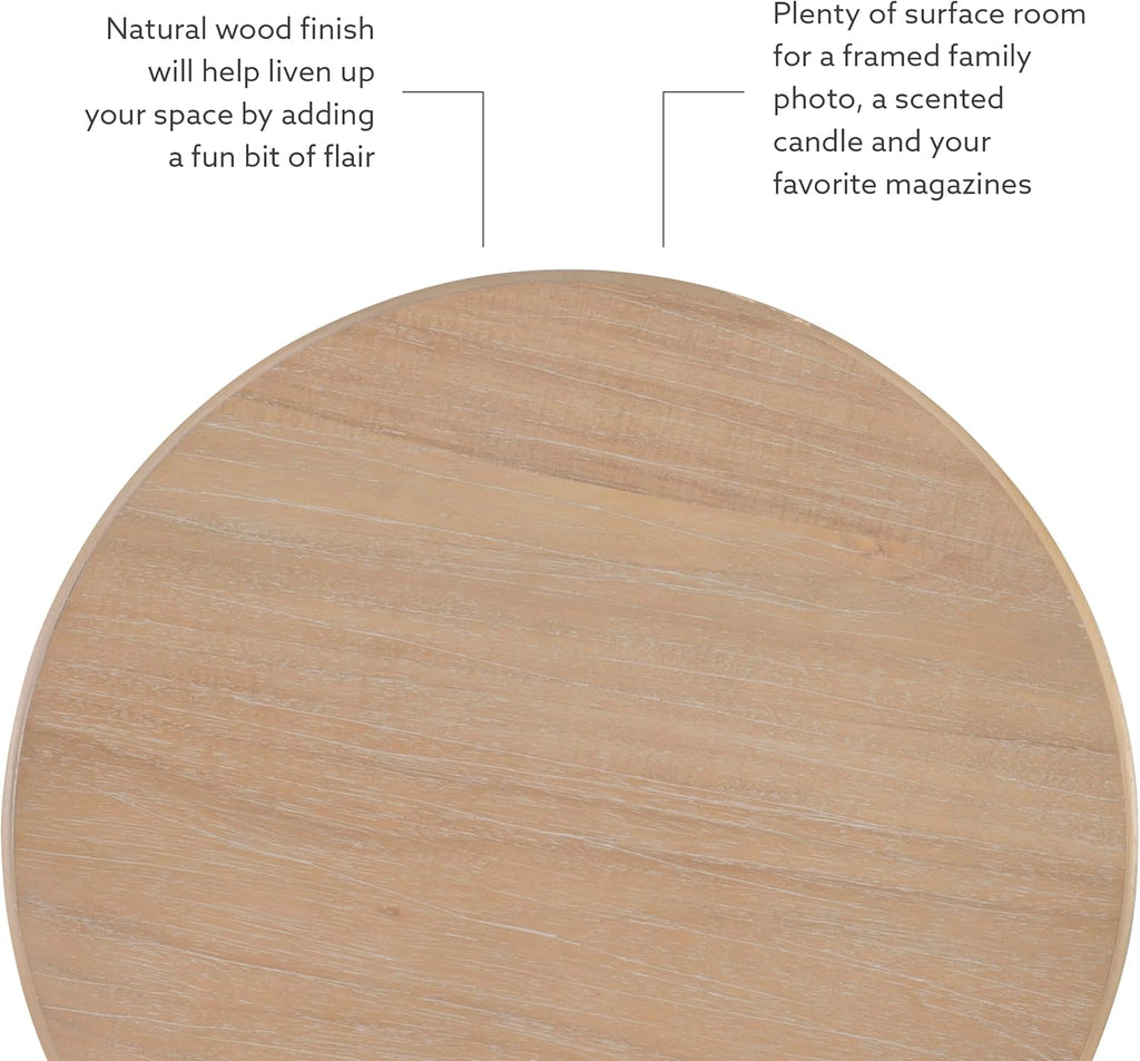 Powell Tarkin Round Natural Wood Turned Spindle Pedestal Side Accent Table