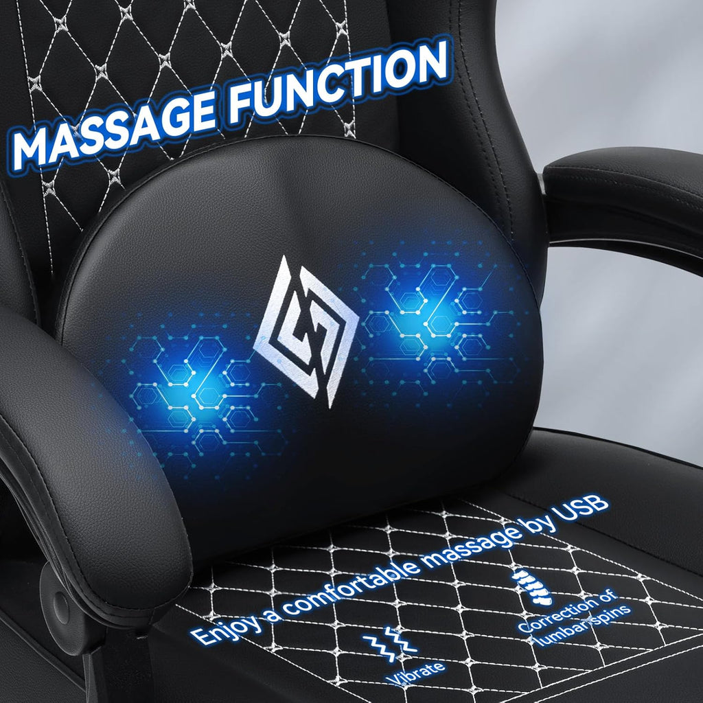 HOFFREE Gaming Chair with Speakers Massage Computer Gaming Chairs for Adults Reclining Bluetooth Game Chairs with Pocket Spring Cushion Video Game Chair with Footrest Computer Office Desk Chair Black