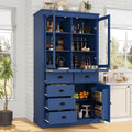 Vintage 72''H Kitchen Pantry,Widen Display Storage Pantry with Glass Doors, Coffee Bar with Serving Trays and Shelves,for Dining Living Room (Blue-VK)