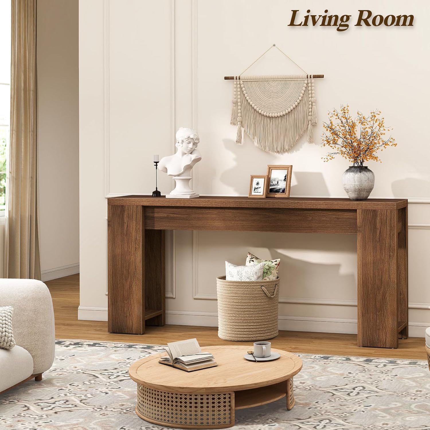 71" Extra Long Console Table, Wood Farmhouse Entryway Table, Behind Couch, Hallway, Foyer, Narrow Sofa Tables for Front Door