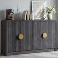 Fluted Sideboard Buffet Cabinet with Storage, Wooden Modern Console Cabinet with Adjustable Shelves & Rounded Corners, Coffee Bar Table for Dining Room, Hallway, Kitchen (Black Walnut)