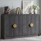 Fluted Sideboard Buffet Cabinet with Storage, Wooden Modern Console Cabinet with Adjustable Shelves & Rounded Corners, Coffee Bar Table for Dining Room, Hallway, Kitchen (Black Walnut)