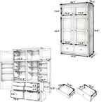 Tall Kitchen Pantry Cabinet with Adjustable Shelves, Freestanding Large Cupboard with 8 Door Shelves, 4 Pull-Out Trays, 6 Drawers for Kitchen, Dining Room (Grey)