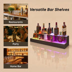 Cubehom LED Liquor Display Shelf, Freestanding Bar Cabinet with 2-Tier Adjustable Glass Shelves, Modern Floor Standing Wine & Spirit Storage Rack for Home Bar, Restaurant