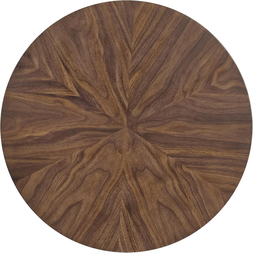 Martin Svensson Home LAX Retro Mid-Century Modern Round Wood End Table, Solid Grain Side Table with Lower Shelf, Small Accent Table for Living Room or Nightstand. Walnut Brown.