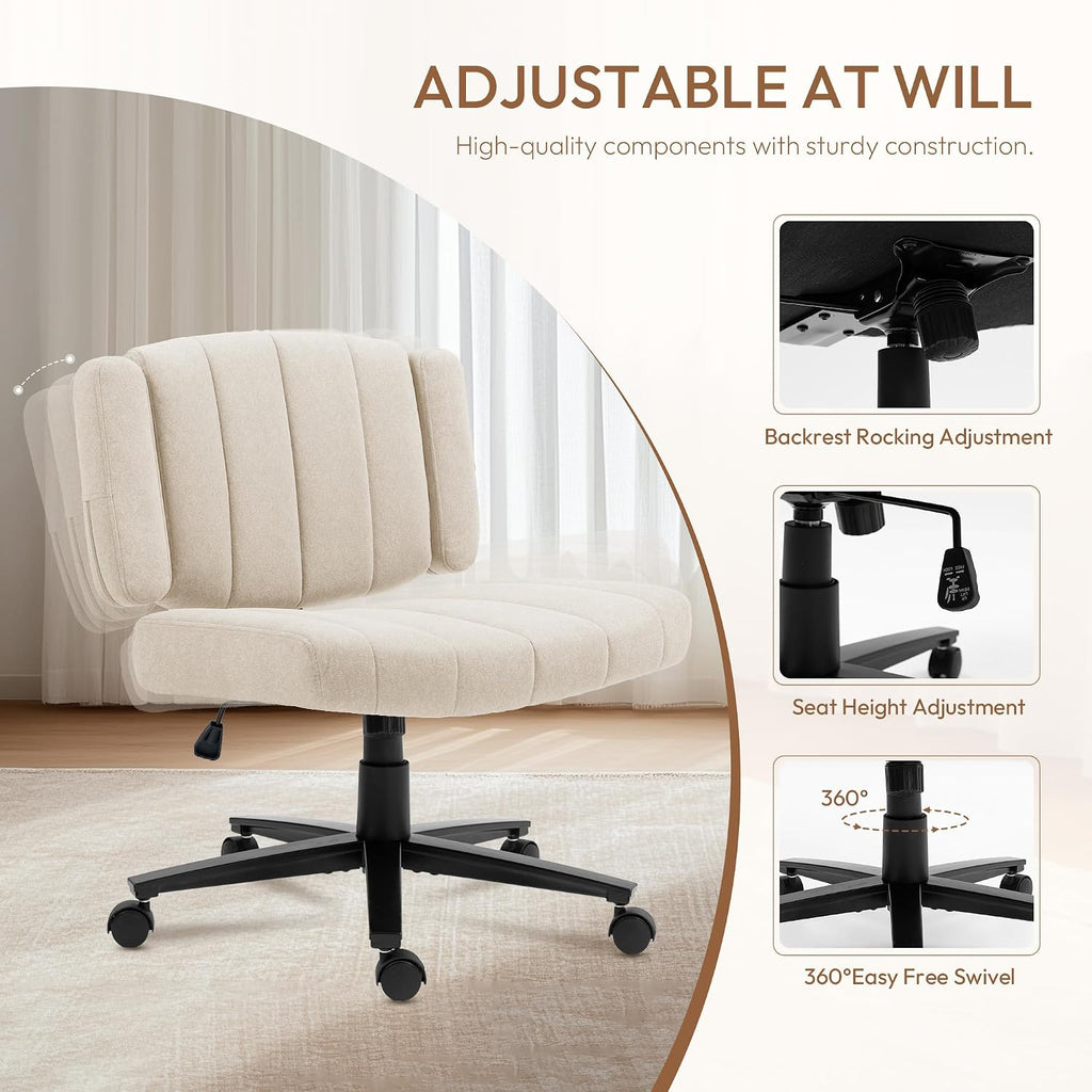 Vigosit Criss Cross Wheeled Chair - Adaptable Comfort for Every Need, High-Backed, with Adjustable Wide Armrests, Anti-Skid Fabric Upholstery, and a Sleek Modern Aesthetic for Home Office Use
