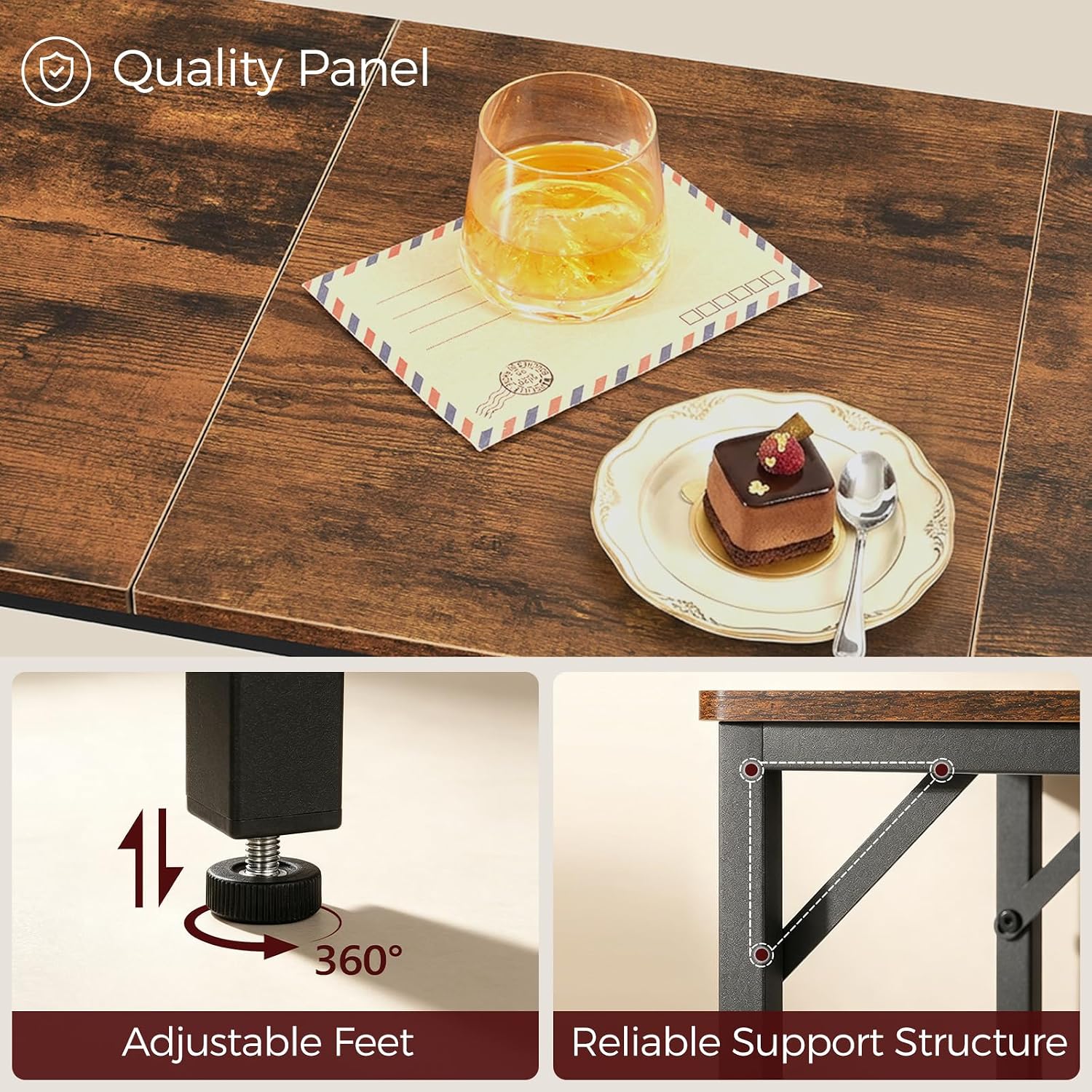 MAHANCRIS Bar Table, 35.4-Inch Counter Height Pub Table, Cocktail Table | Rectangular Bar Table with Metal Frame and Footrest, for Dining Room, Stairwell, Bar, Save Space, Rustic Brown and Black