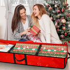 HikooLSS Wrapping Paper Organizer Storage Container for Christmas Holiday Gift Wrap Storage 43.2" Durable PE Underbed Storage Container with Interior Pockets Fits 24 Paper Rolls (Red)