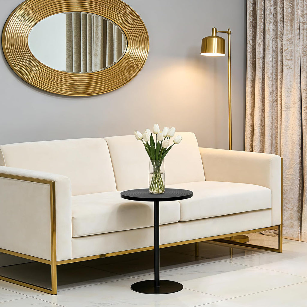 Round Side Table Set of 2, End Tables for Living Room Bedroom, Small Nesting Accent Table Nightstand with Sturdy Metal Base, Wood-Look Circular Couch Tables for Small Spaces, Walnut Brown & Black