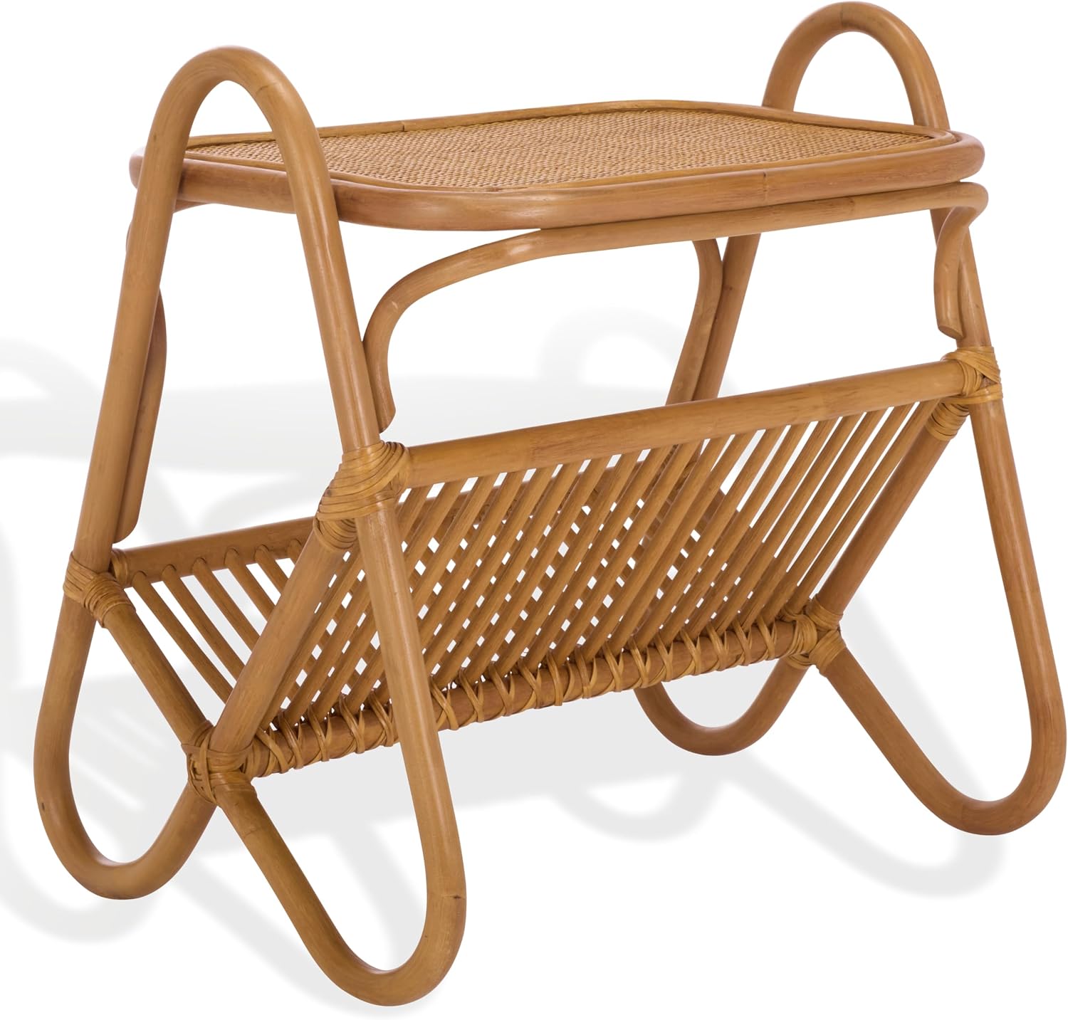 SAFAVIEH Couture Collection - Bayard Natural Rattan Accent Table, Side Table with Magazine Holder, Tropical Coastal Design, Fully Assembled (CWK3017A)