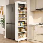 Tribesigns 73" Tall Slim Storage Cart on Wheels, 7-Tier Narrow Pantry Cabinet, Rolling Skinny Spice Rack Organizer Next to Fridge, Wooden Pull-Out Storage Shelf for Kitchen Small Spaces, White