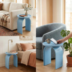 ROCITY Round Side Table, Modern Wood End Table with Sturdy Base, Small Blue Drink Table for Living Room, Bedroom and Small Spaces