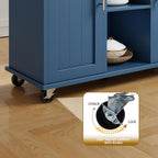 SUNLEI Rolling Kitchen Island Cart with Wheels, Island Table for Kitchen, Farmhouse Kitchen Cart with Drop Leaf & Towel Rack & Drawer, Kitchen Islands Table with Storage Cabinet, Blue