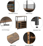 GarveeHome 3-Tier Wine Bar Cabinet with Detachable Wine Rack, Liquor Cabinet with Storage, Coffee Bar Cabinet with Glass Holder & Mesh Door, Sideboard Buffet Bar for Living Room, Dining Room, Brown