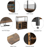 Amyove Wine Bar Cabinet with Detachable Wine Rack, Bar Rack with Glass Holder, Small Sideboard and Buffet Cabinet with Mesh Door, Rustic Brown