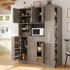 Merax Farmhouse Pantry Storage Cabinet, Freestanding Buffet Cabinet with Pull-Out Side Cabinet, Door Shelves and Drawer, Kitchen Hutch with Doors,Brown(52.8x17.7x70)