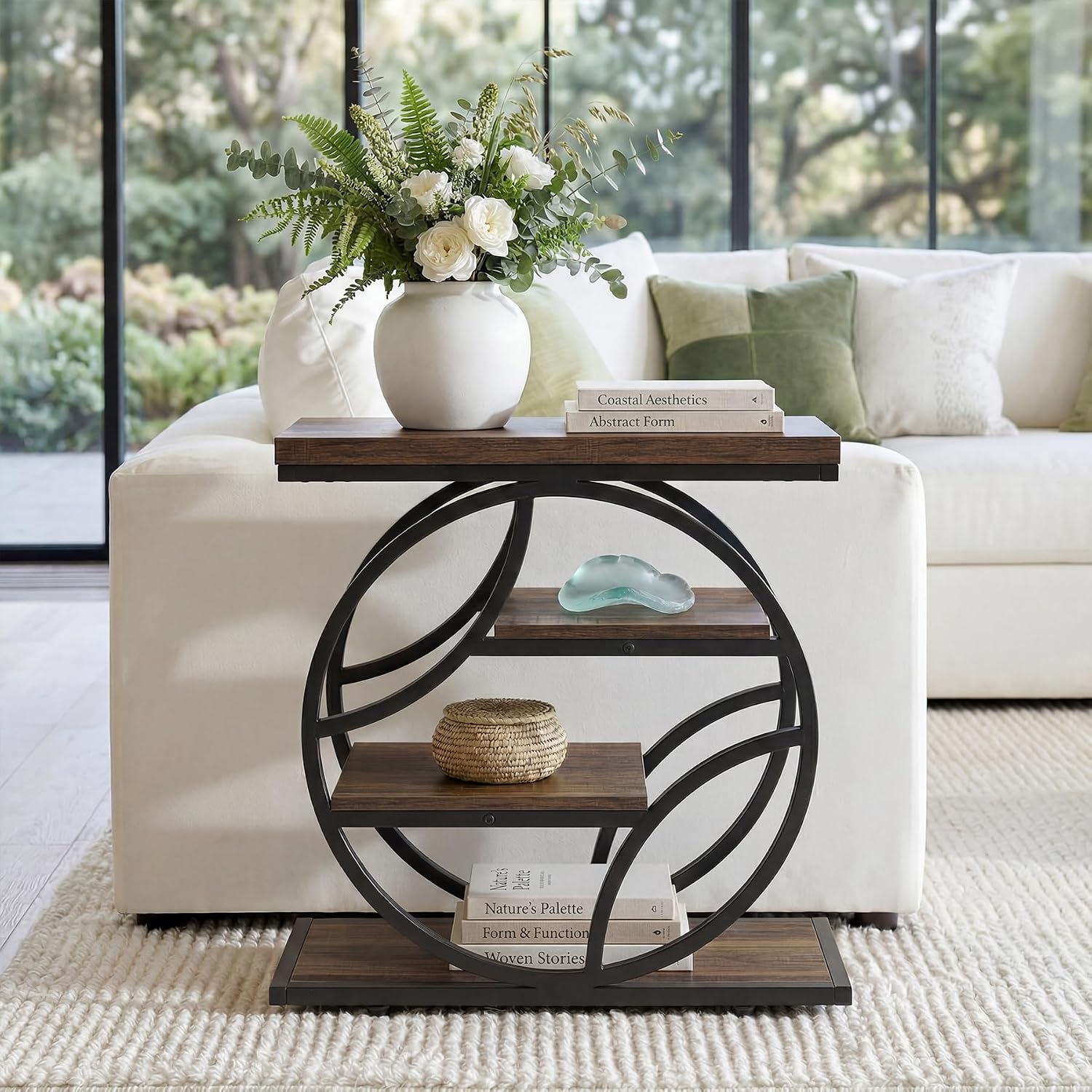 Tribesigns 25-Inch End Table for Living Room, Small Side Table with 4-Tier Storage Shelf, Narrow Industrial Nightstand with Geometric Metal Frame, for Home Bedroom Small Space