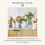 MACKENZIE-CHILDS Tall Enamel Vase, Unique Flower Vase Decor, Bouquet Holder for Living Room, Pink-and-White Rosy Check