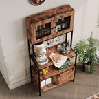 6-Tier Kitchen Baker's Rack with Power Outlet and Storage Cabinet, Microwave Stand Coffee Bar Station, Large Freestanding Utility Organizer Rack, Vintage Brown