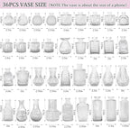 36Pcs Bud Vases Set Small Vintage Glass Bottles Clear Bud Vases in Bulk Multiple Shape Cute Glass Vases for Rustic Wedding Centerpieces Table Decorations and Home Decor(Clear)