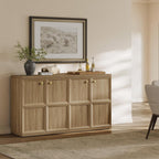 SICOTAS Buffet Cabinet with Storage, 34" Tall Modern Farmhouse Sideboard with 2 Adjustable Shelves & Geometric Doors, Large Credenza with Luxury Gold Handles for Kitchen Living Room, Brown Oak, 1 PCS